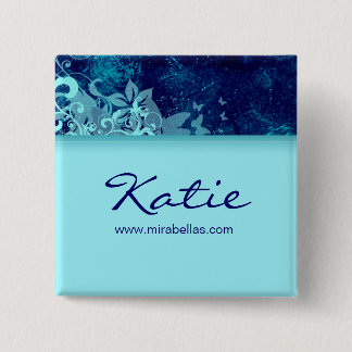 Badge Carré 5 Cm Nom du salon Bouton Bouton Broch bleu grunge flora