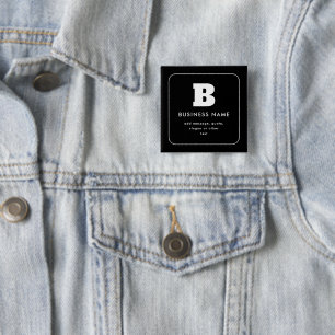 Badge Carré 5 Cm Nom et slogan commercial modifiables Noir et bla