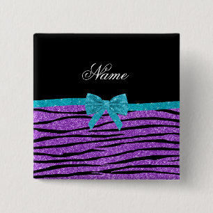 Badge Carré 5 Cm Nom pastel violet parties scintillant zebra turquo