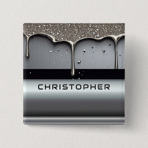 Badge Carré 5 Cm Nom personnalisé avec métal liquide qui coule