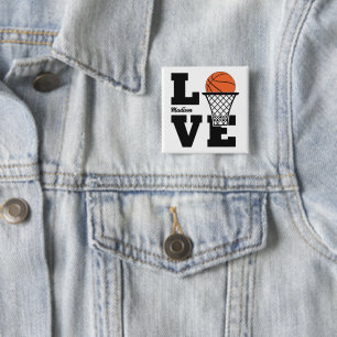 Badge Carré 5 Cm Nom personnalisé Basketball Love