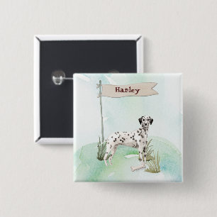 Badge Carré 5 Cm Nom personnalisé Dalmatien animal de compagnie Chi