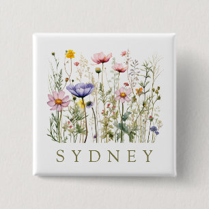 Badge Carré 5 Cm Nom personnalisé fleur sauvage