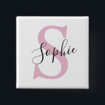 Badge Carré 5 Cm Nom personnalisé moderne Monogramme rose<br><div class="desc">Nom personnalisé moderne Monogramme rose</div>