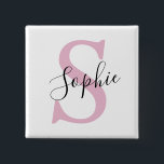 Badge Carré 5 Cm Nom personnalisé moderne Monogramme rose<br><div class="desc">Nom personnalisé moderne Monogramme rose</div>
