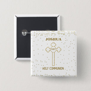 Badge Carré 5 Cm Nom personnalisé Première Sainte Communion Croix d