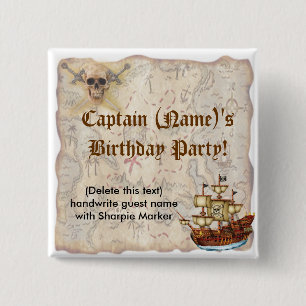 Badge Carré 5 Cm Nom Pin Faveurs pour Pirate Anniversaire fête