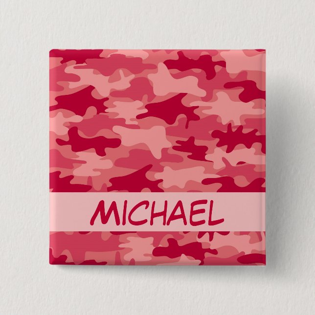 Badge Carré 5 Cm Nom rouge de camouflage de Camo personnalisé (Devant)