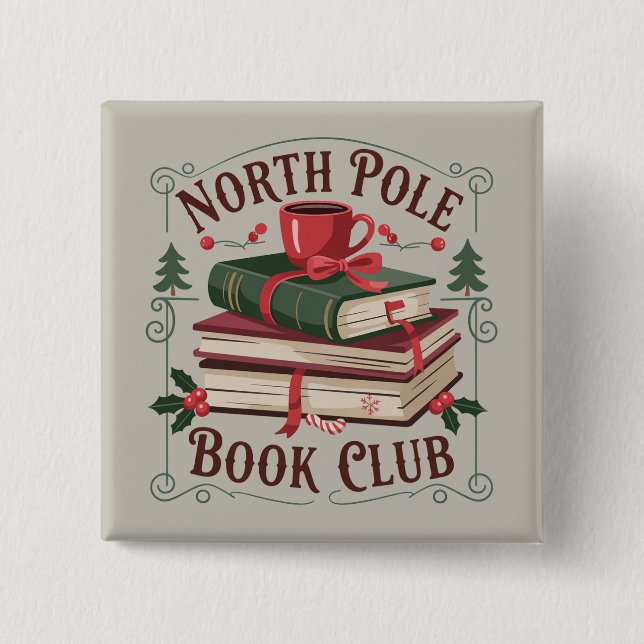 Badge Carré 5 Cm North Pole Book Club Librairie Lecture de livres (Devant)