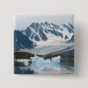 Badge Carré 5 Cm Norvège, glacier qui recule et iceberg