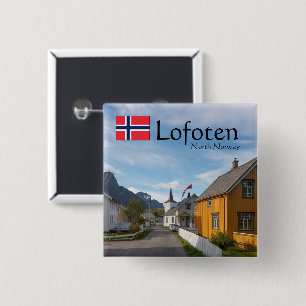 Badge Carré 5 Cm Norvège Lofoten Reine
