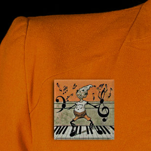 Badge Carré 5 Cm Note d'elfe musicale sur le bouton de piano