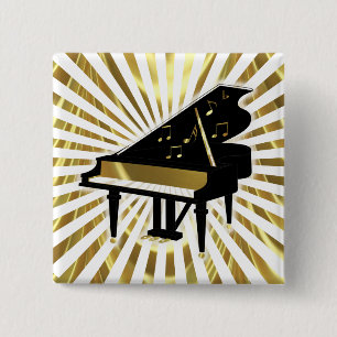 Badge Carré 5 Cm Notes de musique de piano à queue d'or et de noir