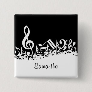 Badge Carré 5 Cm Notes musicales brouillées blanches personnalisé