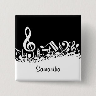 Badge Carré 5 Cm Notes musicales brouillées blanches personnalisées