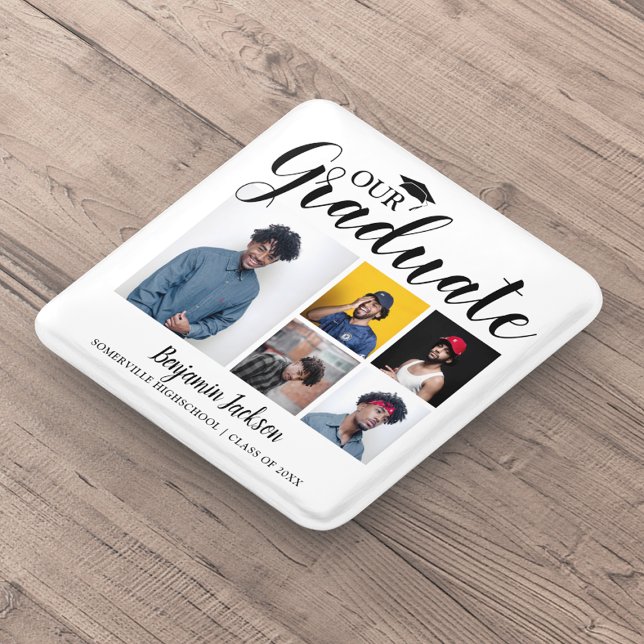 Badge Carré 5 Cm Notre Diplômé | 5 Photos de remise de diplômes (Créateur téléchargé)