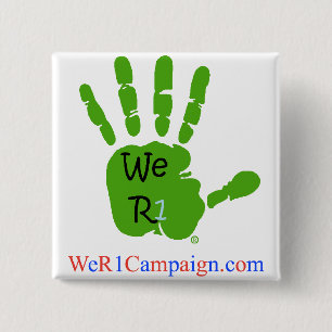 Badge Carré 5 Cm Nous bouton vert de la main R1