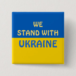 Badge Carré 5 Cm Nous sommes avec l'Ukraine | Afficher le support