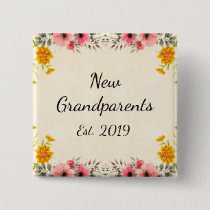 Badge Carré 5 Cm Nouveau Grand-Parents Est. Bouton Vintage floral 2