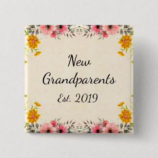 Badge Carré 5 Cm Nouveau Grand-Parents Est. Bouton Vintage floral 2