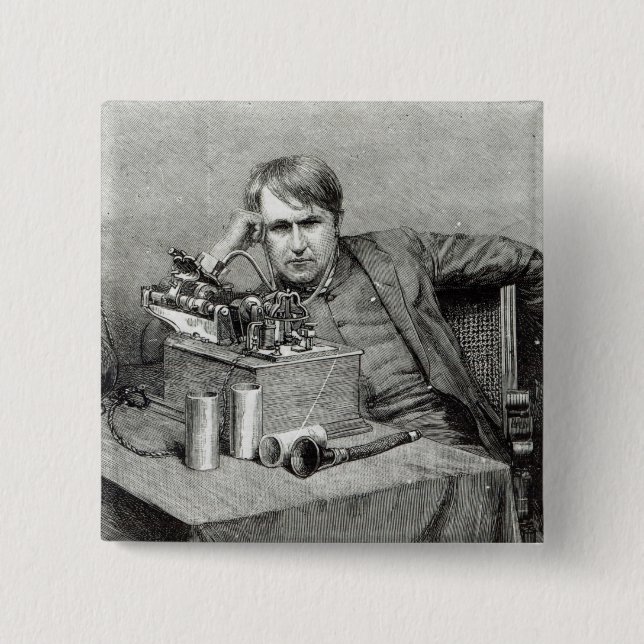 Badge Carré 5 Cm Nouveau phonographe de Mr.Edison (Devant)