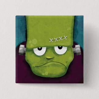 Badge Carré 5 Cm Nouveauté grincheuse de Frankenstein | Halloween