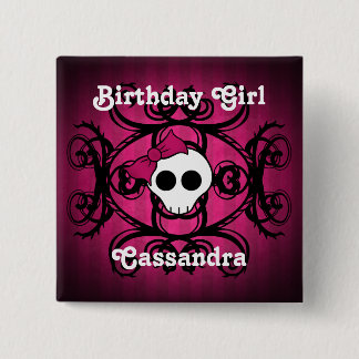 Badge Carré 5 Cm Nouvel anniversaire du mignon crâne