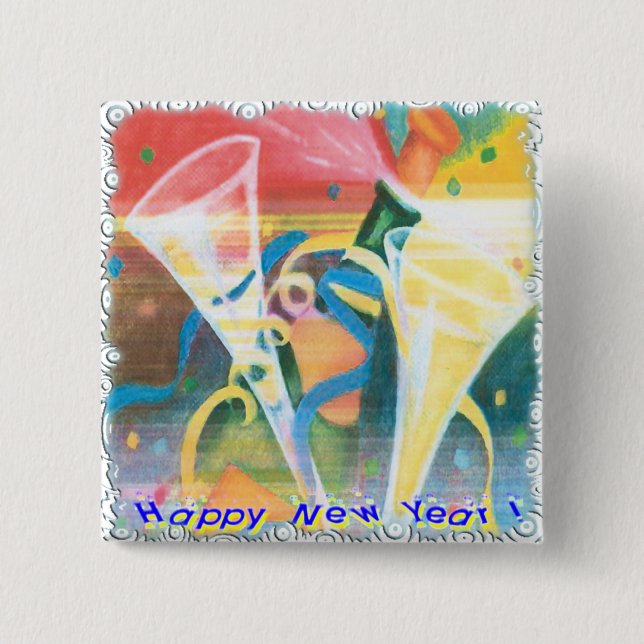 Badge Carré 5 Cm Nouvelle année peinte (Devant)