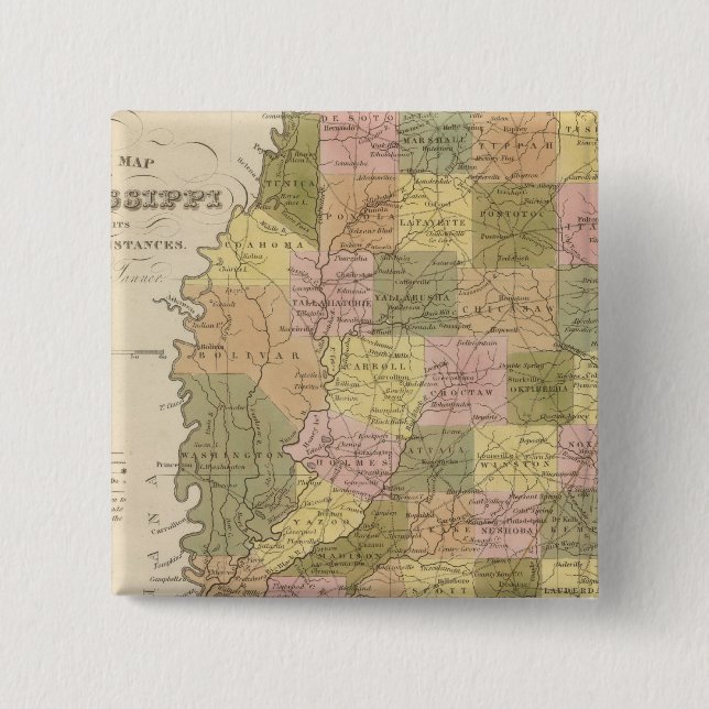 Badge Carré 5 Cm Nouvelle Carte Du Mississippi (Devant)