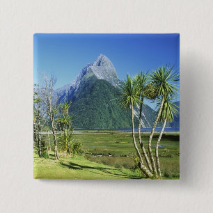 Badge Carré 5 Cm Nouvelle-Zélande, île du Sud,  Mitre Peak,