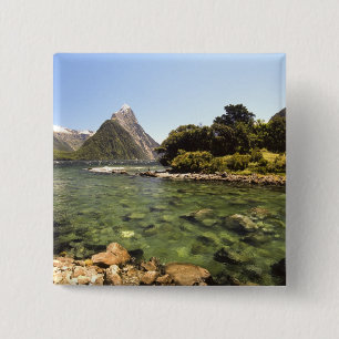 Badge Carré 5 Cm Nouvelle-Zélande, Mitre Peak, & fleuve Bowen entra