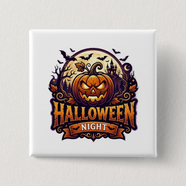 Badge Carré 5 Cm Nuit d'Halloween (Devant)