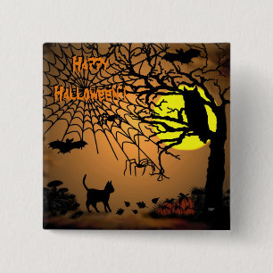 Badge Carré 5 Cm Nuit d'Halloween, Joyeux Halloween !