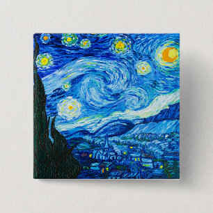 Badge Carré 5 Cm Nuit Van Gogh Starry