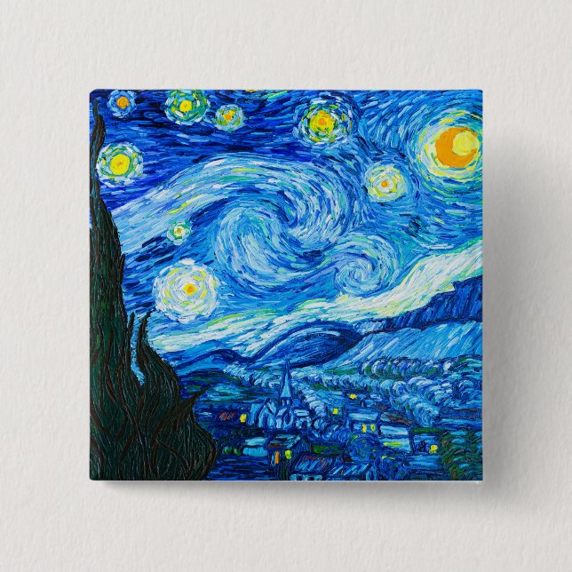 Badge Carré 5 Cm Nuit Van Gogh Starry (Devant)