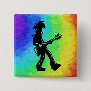 Badge Carré 5 Cm Nuits de Boogie de New York Guitare Arc-en-ciel