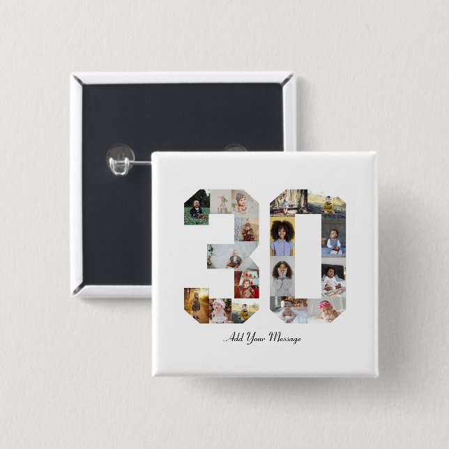 Badge Carré 5 Cm Numéro 30 Collage photo (Devant & derrière)