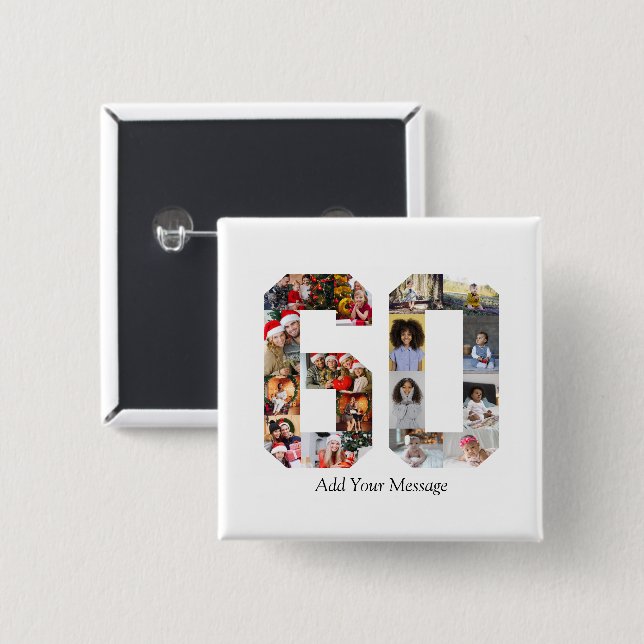 Badge Carré 5 Cm Numéro 60 Collage photo (Devant & derrière)