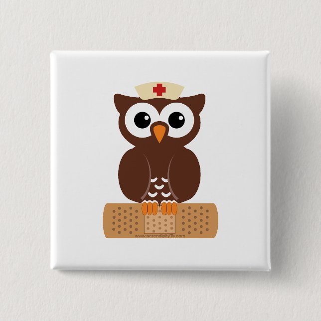 Badge Carré 5 Cm Nurse Owl (w/bandaid) (Devant)