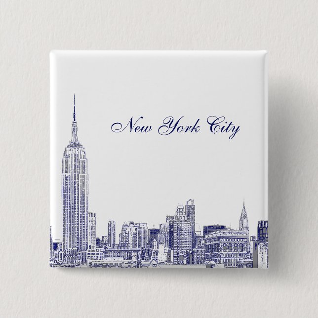 Badge Carré 5 Cm NYC Skyline Etched 01 Blue (Devant)