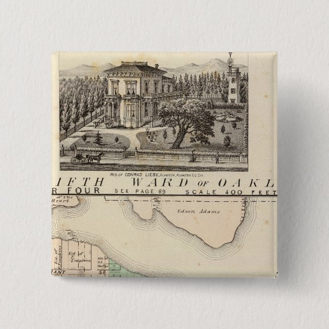 Badge Carré 5 Cm Oakland, environs 4 (Devant)