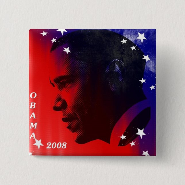 Badge Carré 5 Cm Obama 2008 (Devant)