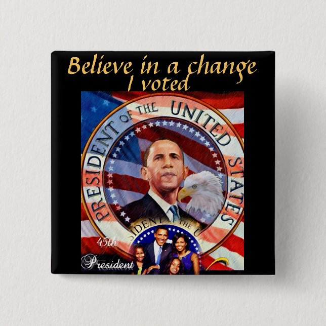Badge Carré 5 Cm Obama, 45e président des États-Unis_ (Devant)