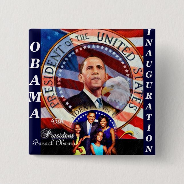 Badge Carré 5 Cm Obama, 45ème Président USA_ Bouton (Devant)