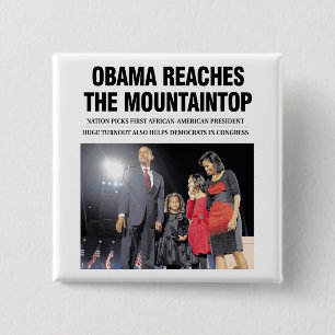 Badge Carré 5 Cm Obama atteint le bouton de sommet de montagne