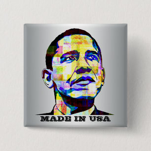 Badge Carré 5 Cm Obama - Bouton Fabriqué Aux États-Unis