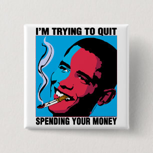 Badge Carré 5 Cm Obama dit : J'essaye de stopper le bouton