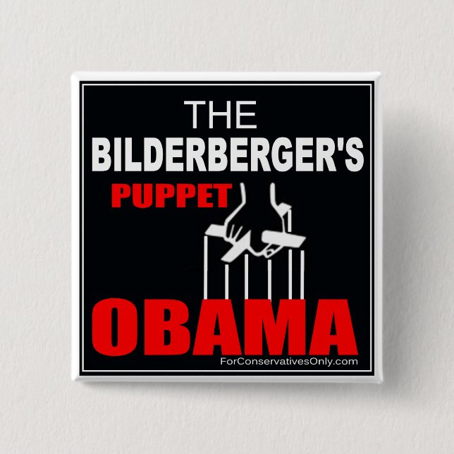 Badge Carré 5 Cm Obama - la marionnette du Bilderberger (Devant)