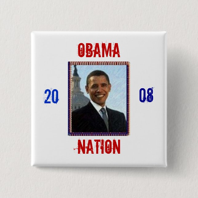 Badge Carré 5 Cm Obama, nation, (Devant)