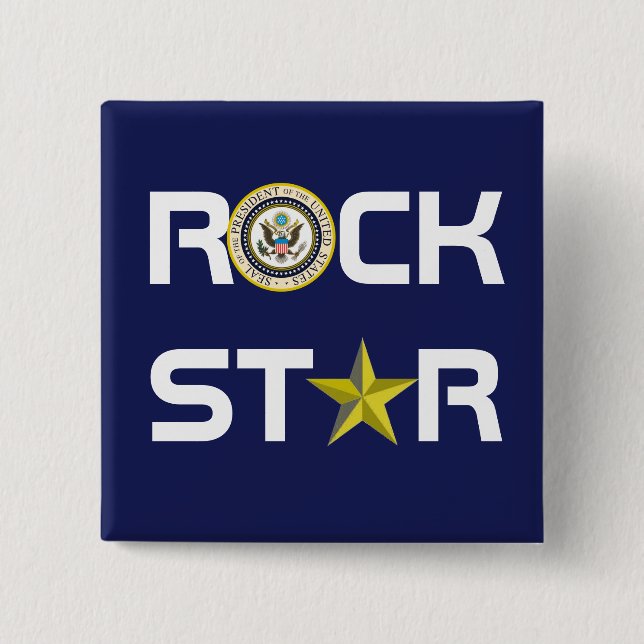 Badge Carré 5 Cm Obama - vedette du rock (Devant)